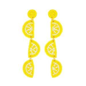Beaded Lemon Earring, Seed Bead Fruit Earring, Lemon